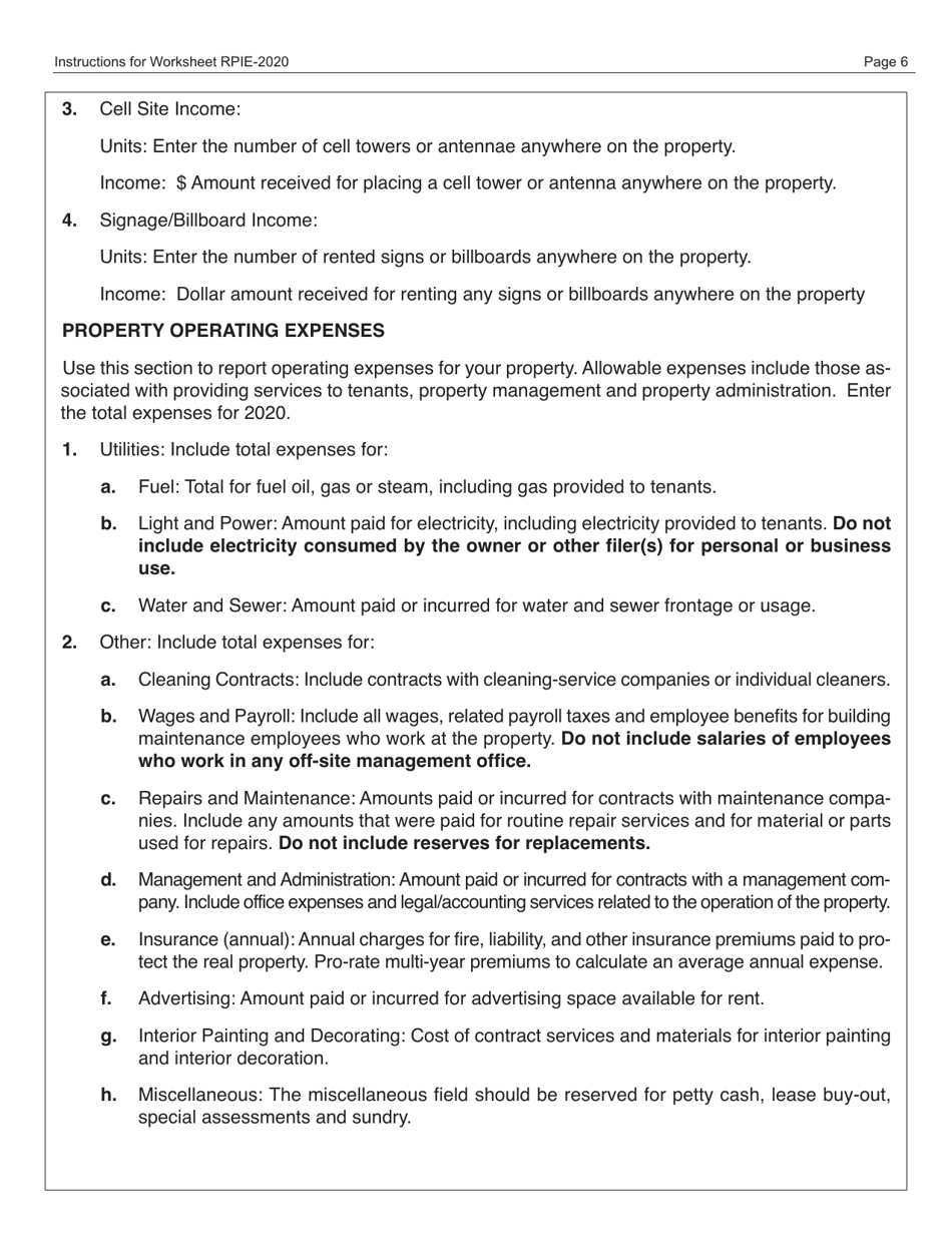 Download Instructions for Real Property and Expense Form PDF, 2020 Templateroller