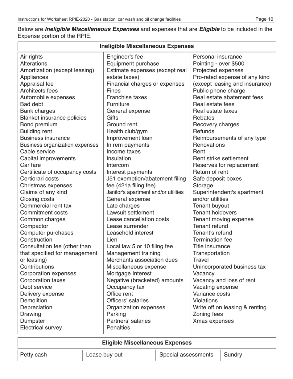 Instructions for Real Property Income and Expense Form for Gas Station, Car Wash and Oil Change Facilities - New York City, Page 11