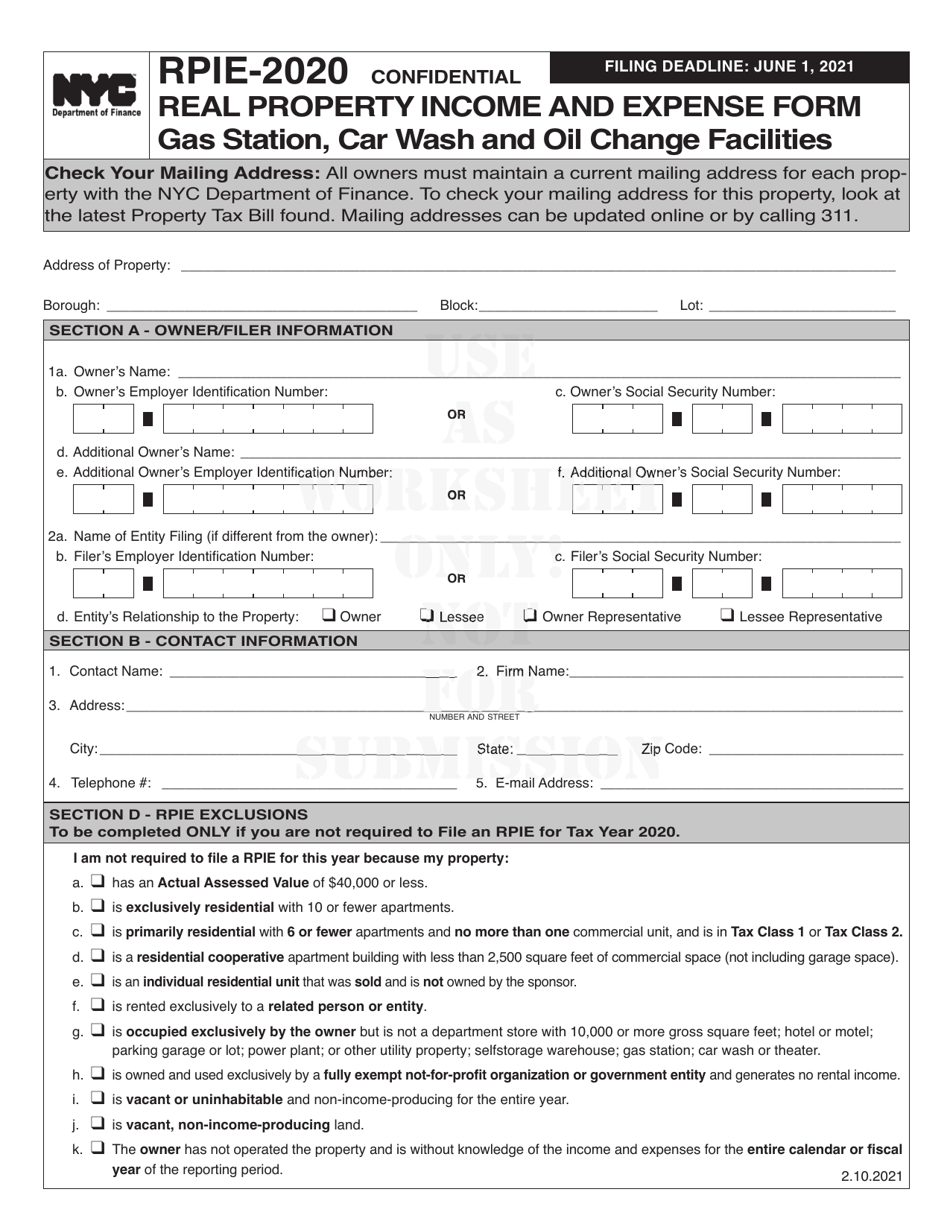 Instructions for Real Property Income and Expense Form for Gas Station, Car Wash and Oil Change Facilities - New York City, Page 13