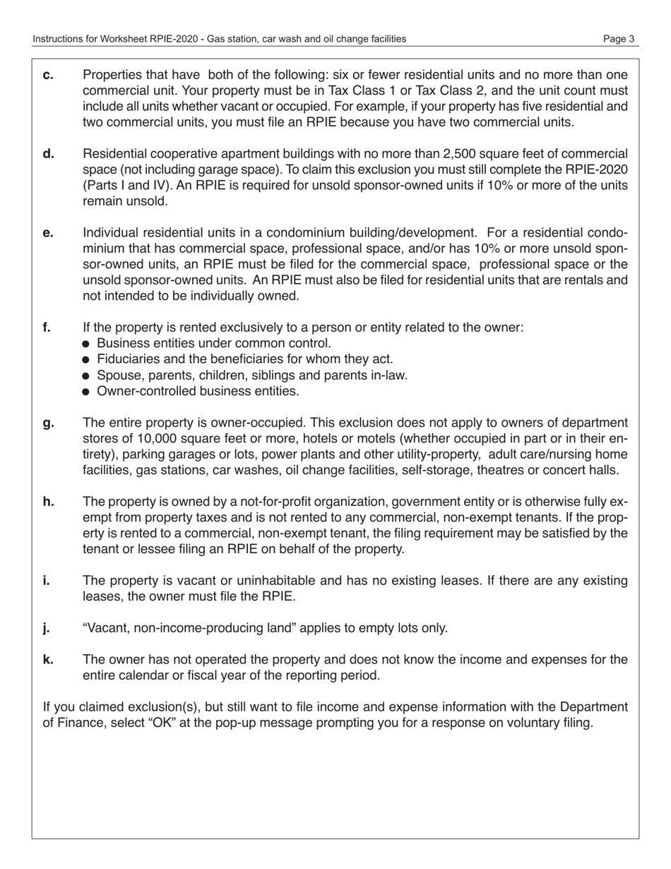 Instructions for Real Property Income and Expense Form for Gas Station, Car Wash and Oil Change Facilities - New York City, Page 4