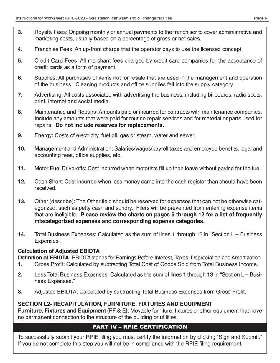 Instructions for Real Property Income and Expense Form for Gas Station, Car Wash and Oil Change Facilities - New York City, Page 7
