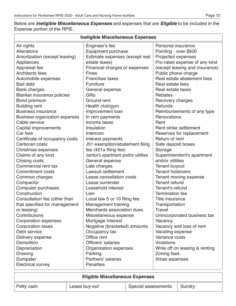 Instructions for Real Property Income and Expense Form for Adult Care and Nursing Home Facilities - New York City, Page 11