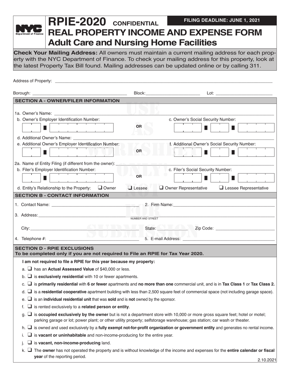 Instructions for Real Property Income and Expense Form for Adult Care and Nursing Home Facilities - New York City, Page 13