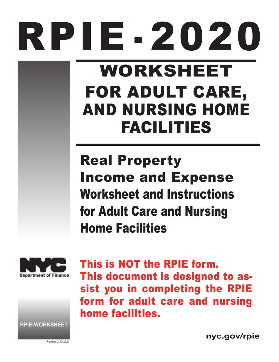 Instructions for Real Property Income and Expense Form for Adult Care and Nursing Home Facilities - New York City, Page 1