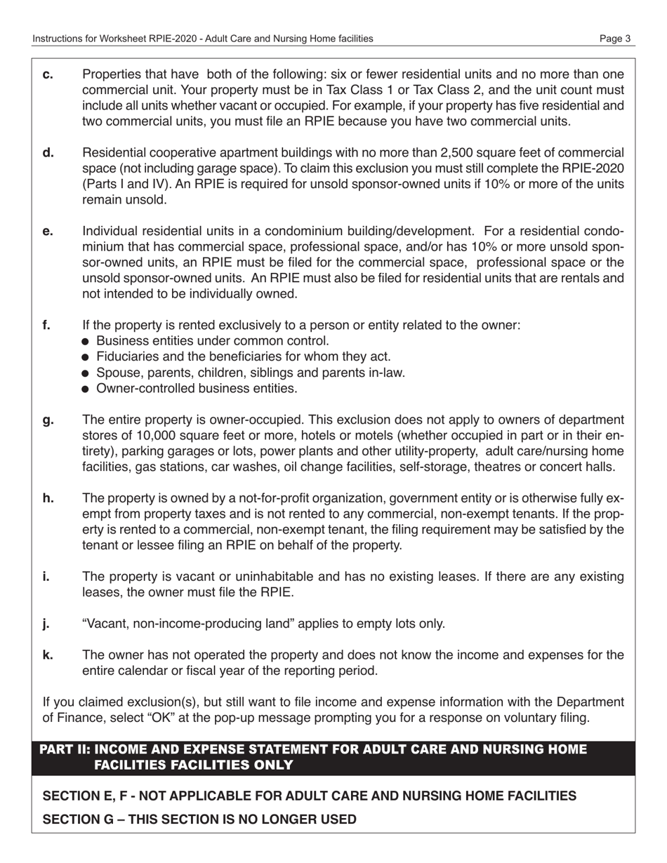 Instructions for Real Property Income and Expense Form for Adult Care and Nursing Home Facilities - New York City, Page 4