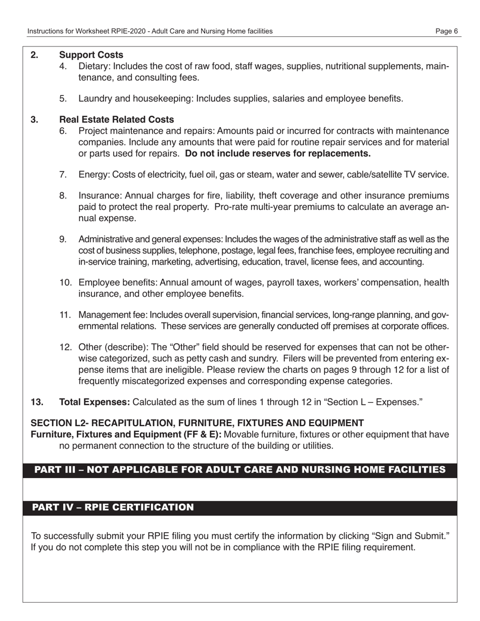 Instructions for Real Property Income and Expense Form for Adult Care and Nursing Home Facilities - New York City, Page 7