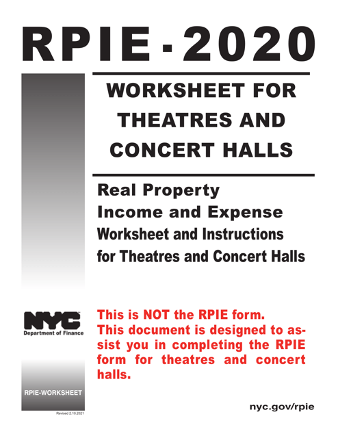 Instructions for Real Property Income and Expense Form for Theatres and Concert Halls - New York City, 2020