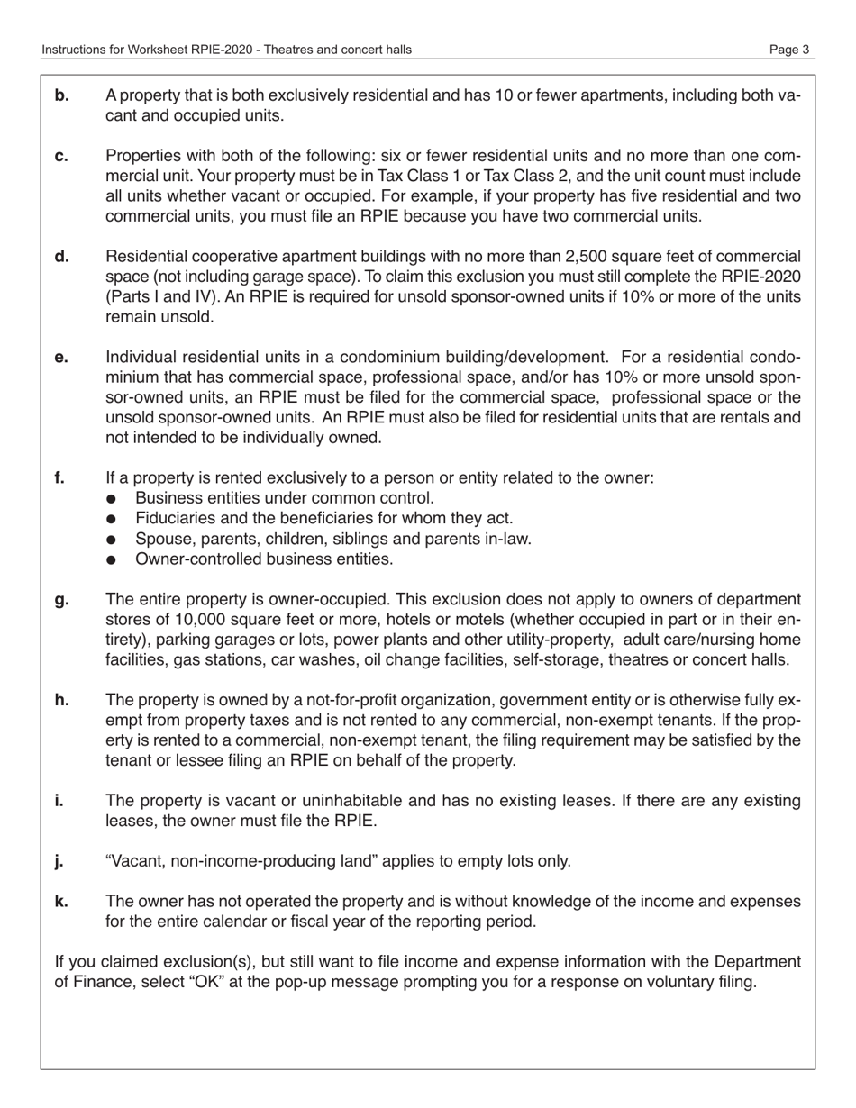 Instructions for Real Property Income and Expense Form for Theatres and Concert Halls - New York City, Page 4