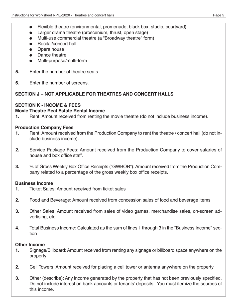 Instructions for Real Property Income and Expense Form for Theatres and Concert Halls - New York City, Page 6