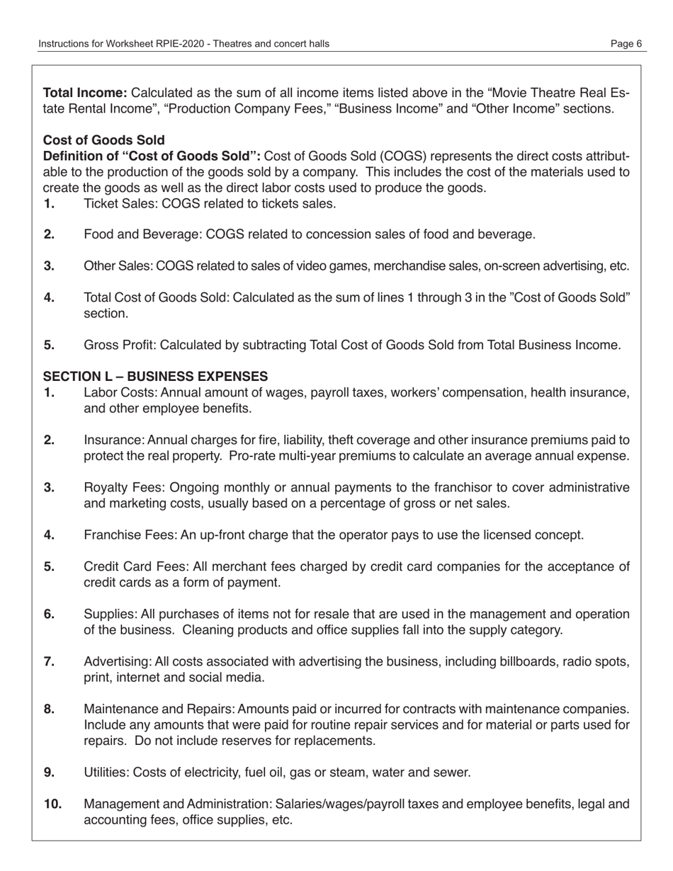 Instructions for Real Property Income and Expense Form for Theatres and Concert Halls - New York City, Page 7