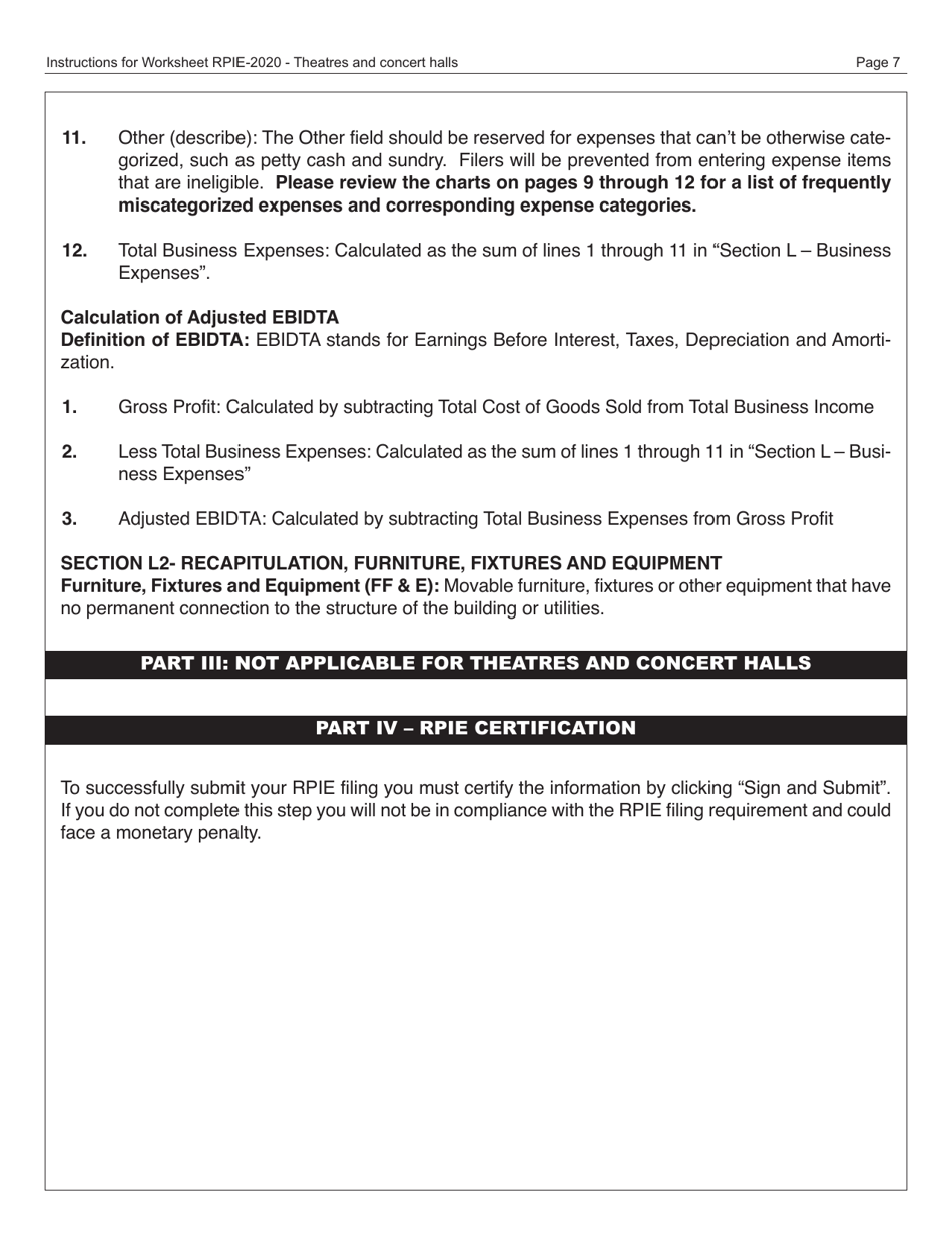 Instructions for Real Property Income and Expense Form for Theatres and Concert Halls - New York City, Page 8