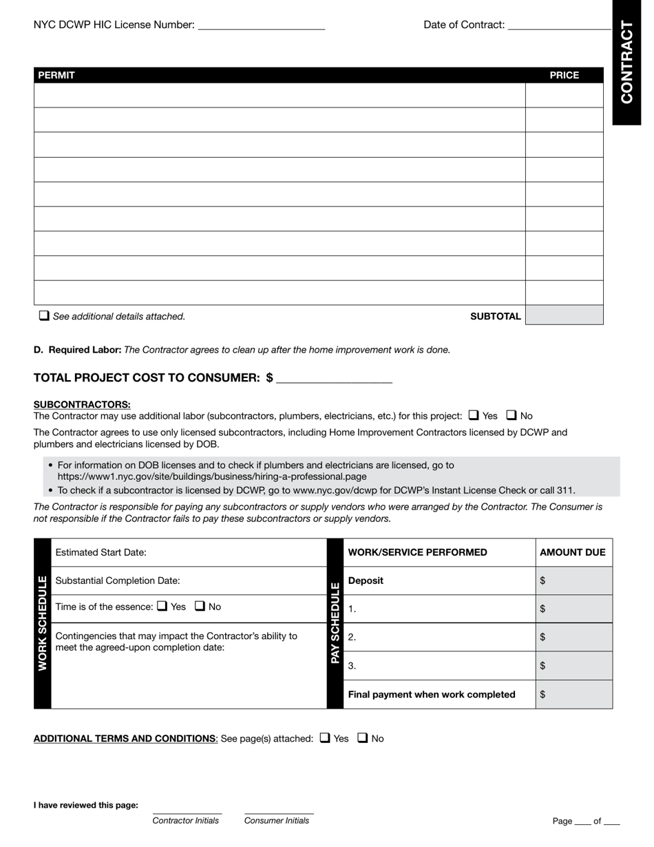 Home Improvement Contractor Contract and Notice of Cancellation - New York City, Page 3