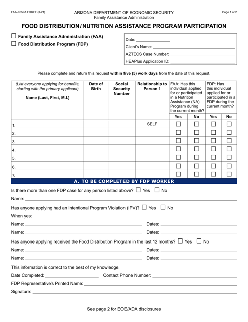 Form FAA-0559A  Printable Pdf