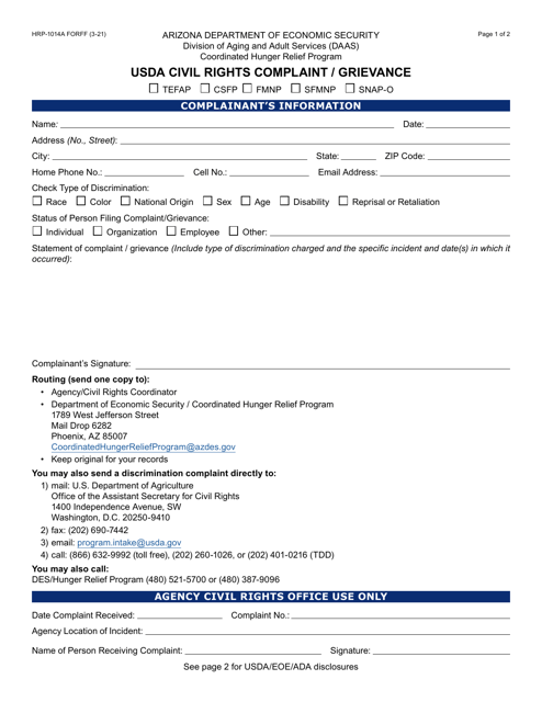 Form HRP-1014A  Printable Pdf