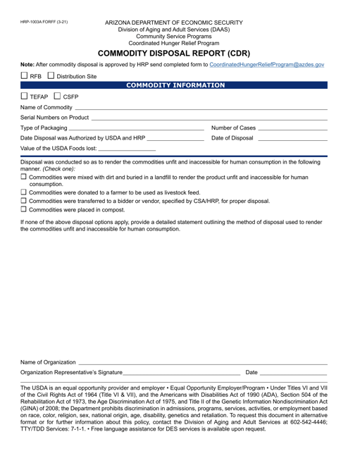 Form HRP-1003A  Printable Pdf