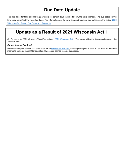 Form 1 Wisconsin Income Tax - Wisconsin, 2020
