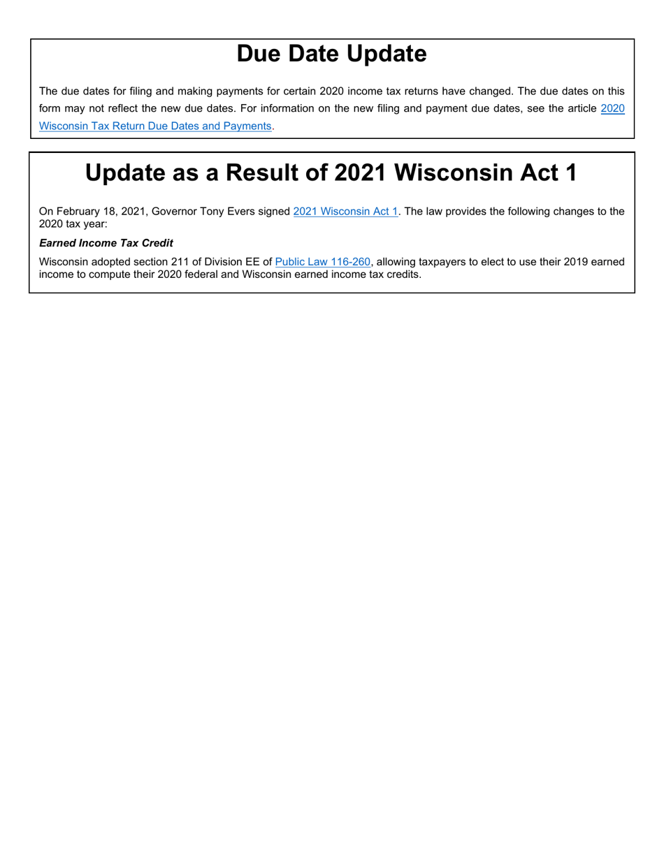 Form 1 Download Fillable PDF Or Fill Online Wisconsin Income Tax 2020 Wisconsin Templateroller