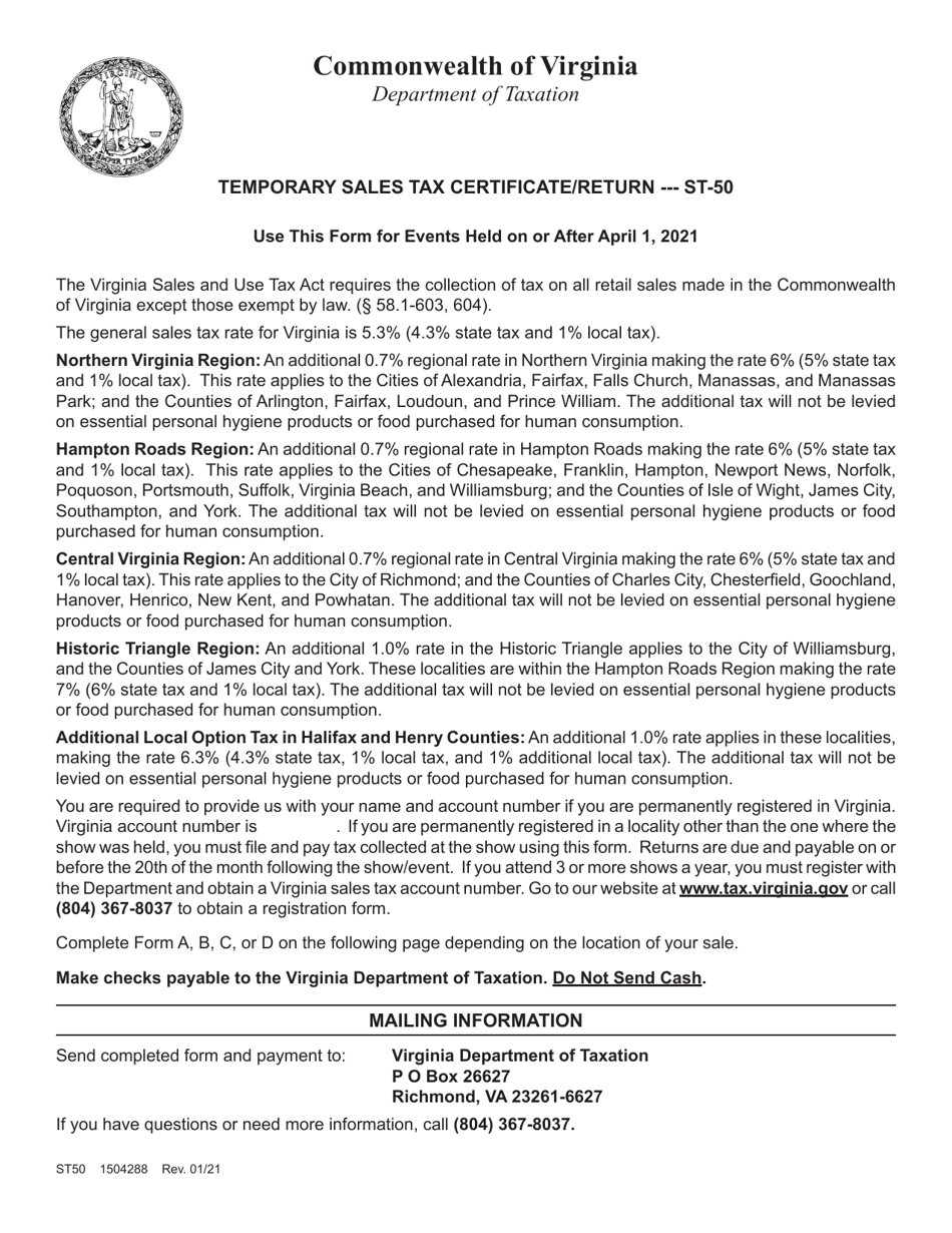 St 51 Form.pdf Form ST-50 - Fill Out, Sign Online and Download Fillable PDF, Virginia ...
