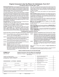 Form CU-7 Virginia Consumer&#039;s Use Tax Return for Individuals - Virginia