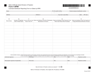 Document preview: Form T-NPM Licensed Distributor Reporting Form on Sales by Npm - Rhode Island