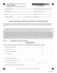 Document preview: Form RI-7665 Smoking Bar Return and Revenue Report - Rhode Island