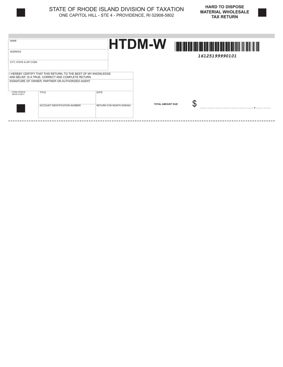 Form HTDM-W Hard to Dispose Material Wholesale Tax Return - Rhode Island, Page 1