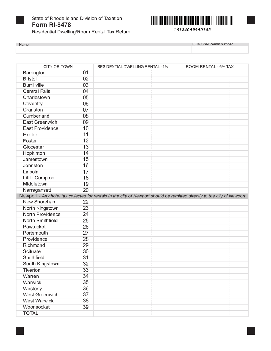 Form RI-8478 Residential Dwelling / Room Rental Tax Return - Rhode Island, Page 2