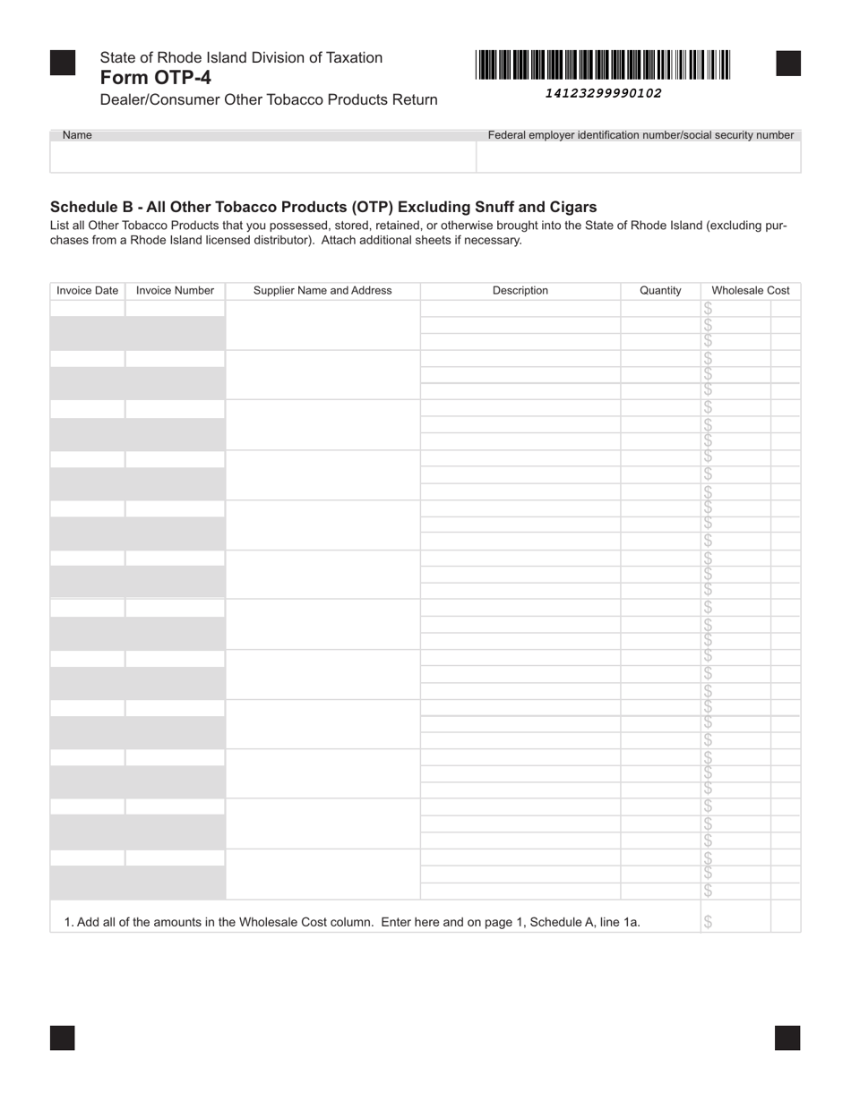 Form OTP-4 Dealer / Consumer Other Tobacco Products Return - Rhode Island, Page 2