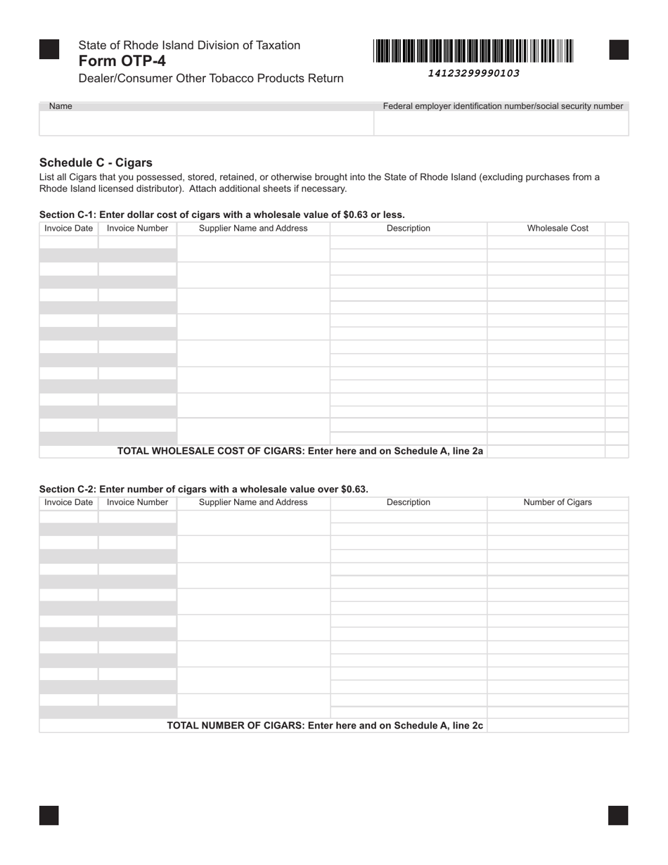 Form OTP-4 Dealer / Consumer Other Tobacco Products Return - Rhode Island, Page 3