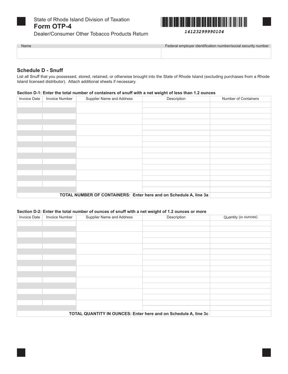 Form OTP-4 Dealer / Consumer Other Tobacco Products Return - Rhode Island, Page 4