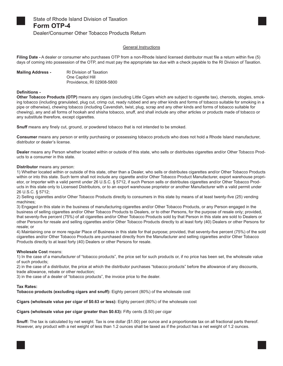 Form OTP-4 Dealer / Consumer Other Tobacco Products Return - Rhode Island, Page 5