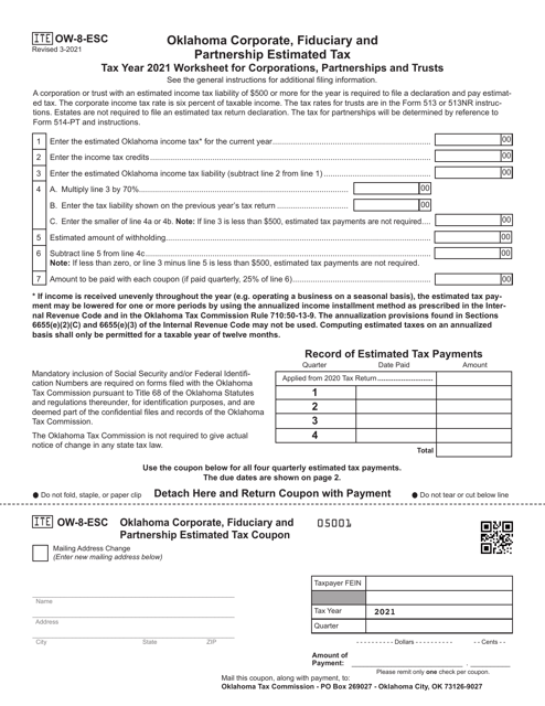 Form OW-8-ESC 2021 Printable Pdf