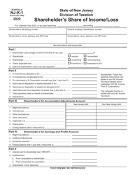 Form CBT-100S Schedule NJ-K-1 Shareholder&#039;s Share of Income/Loss - New Jersey