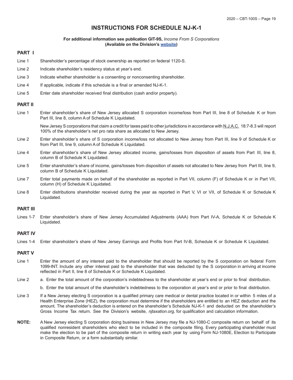Form CBT-100S Schedule NJ-K-1 Shareholders Share of Income / Loss - New Jersey, Page 2