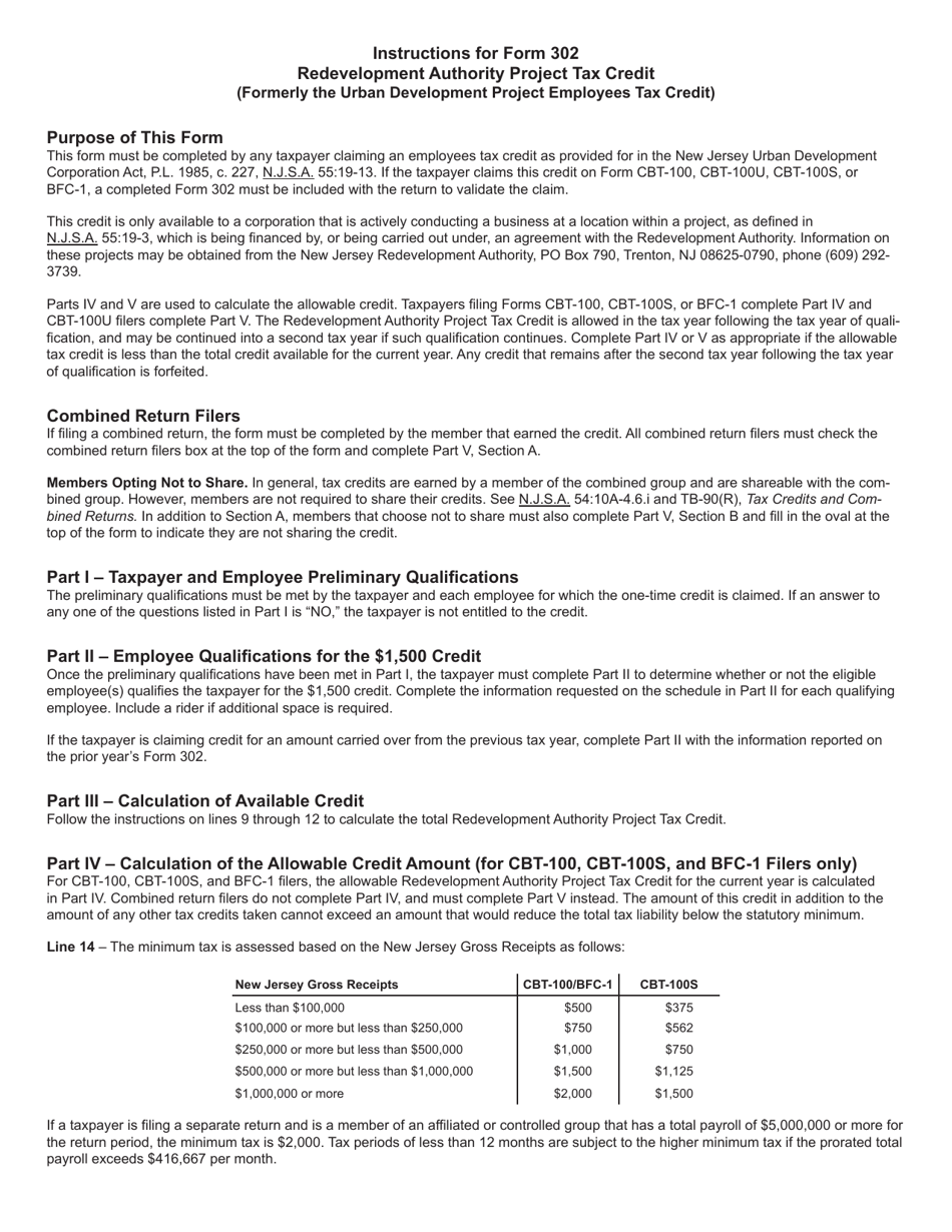 Form 302 Redevelopment Authority Project Tax Credit - New Jersey, Page 4