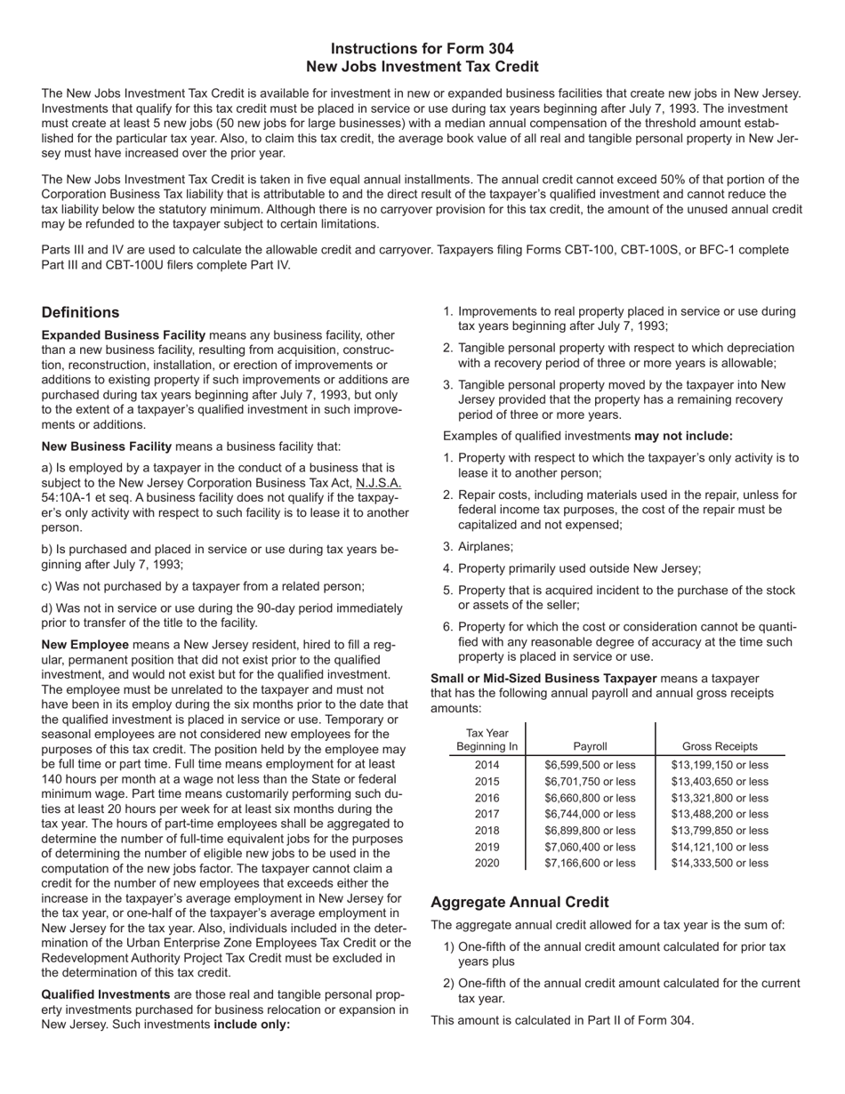 Form 304 New Jobs Investment Tax Credit - New Jersey, Page 5