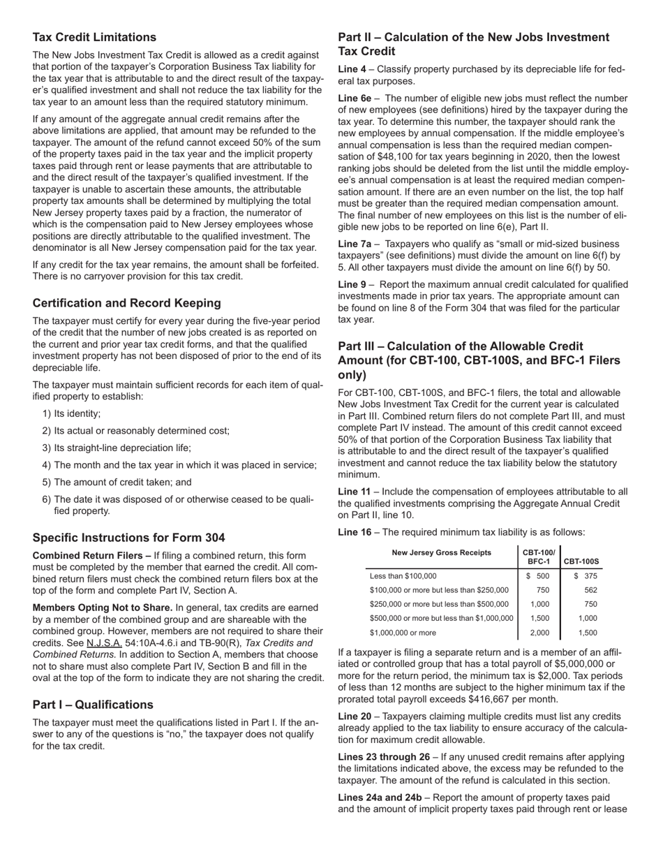 Form 304 New Jobs Investment Tax Credit - New Jersey, Page 6