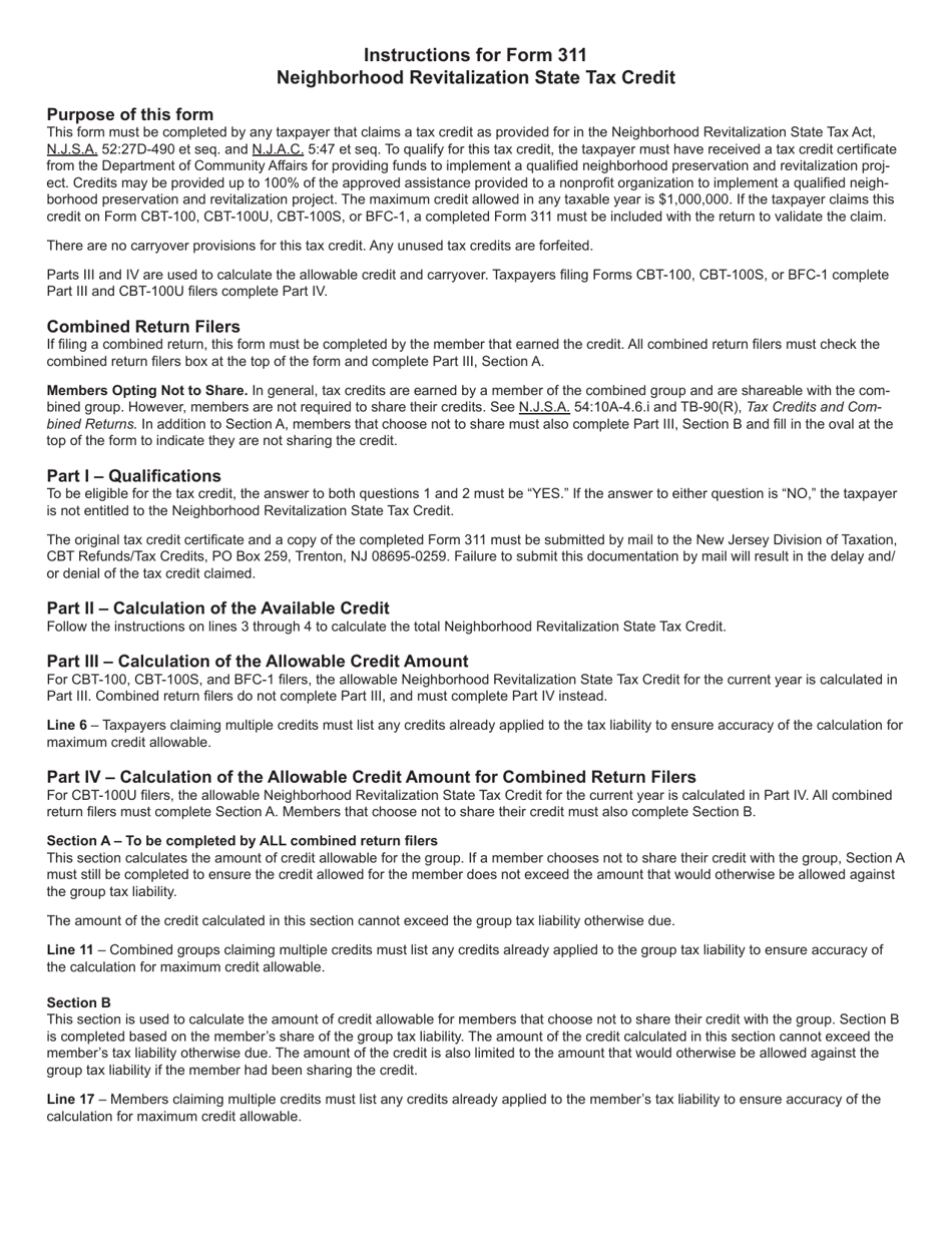 Form 311 Neighborhood Revitalization State Tax Credit - New Jersey, Page 3