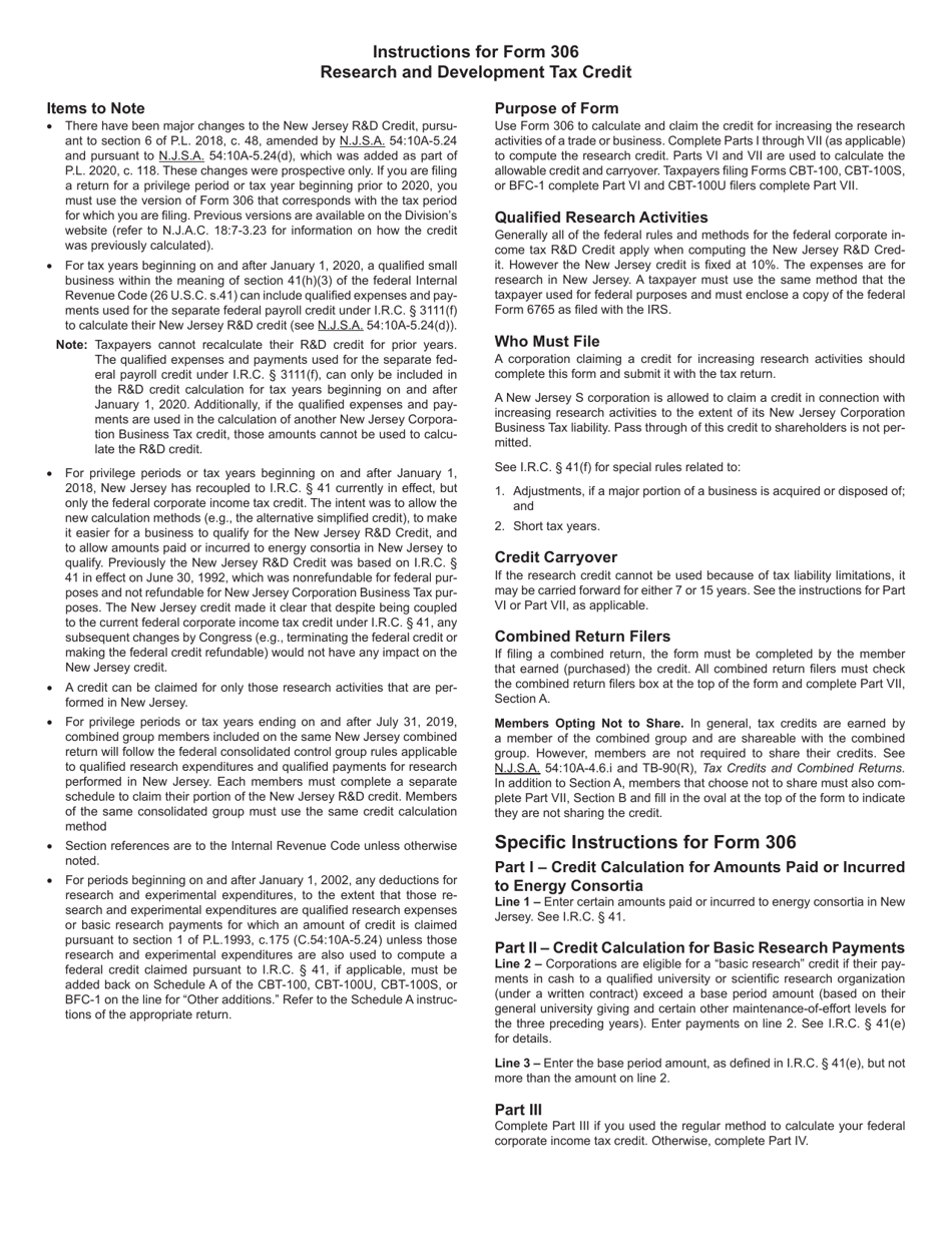 Form 306 Research and Development Tax Credit - New Jersey, Page 4