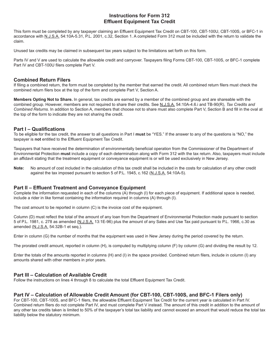 Form 312 Effluent Equipment Tax Credit - New Jersey, Page 3