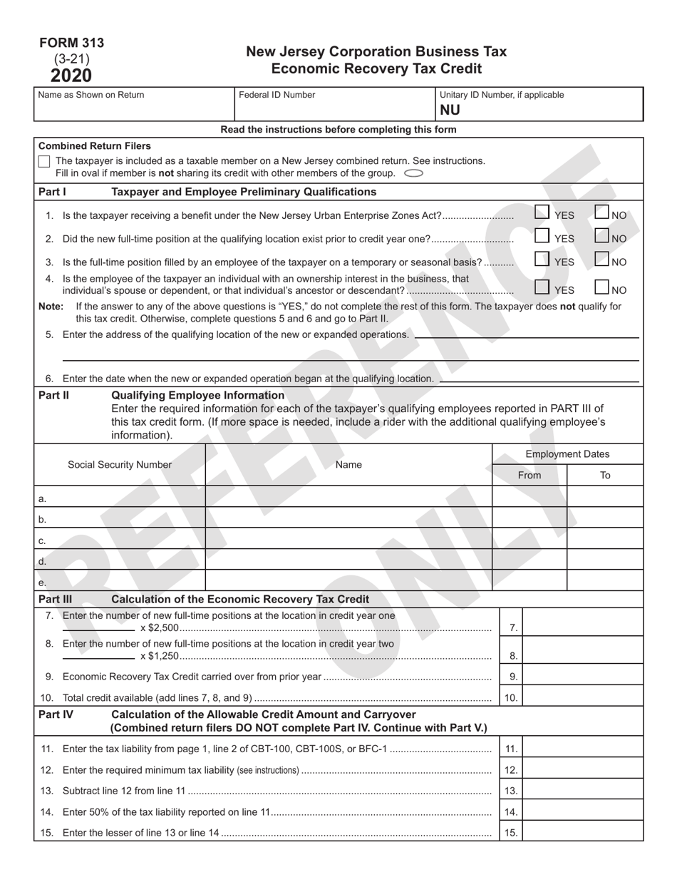 Form 313 Download Printable PDF or Fill Online Economic Recovery Tax ...