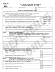 Form 313 Economic Recovery Tax Credit - New Jersey