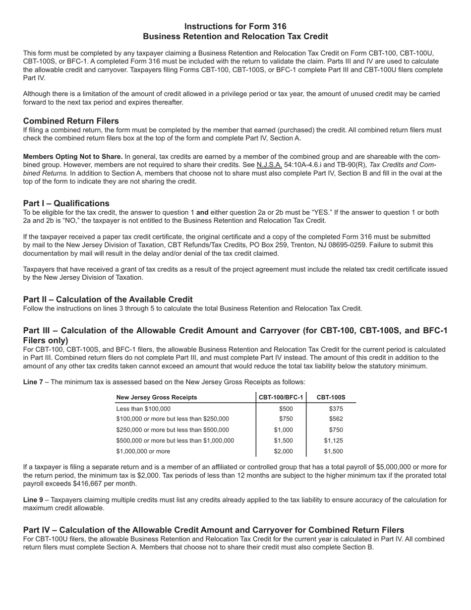 Form 316 Business Retention and Relocation Tax Credit - New Jersey, Page 3