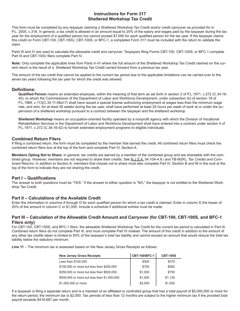 Form 317 Sheltered Workshop Tax Credit - New Jersey, Page 3