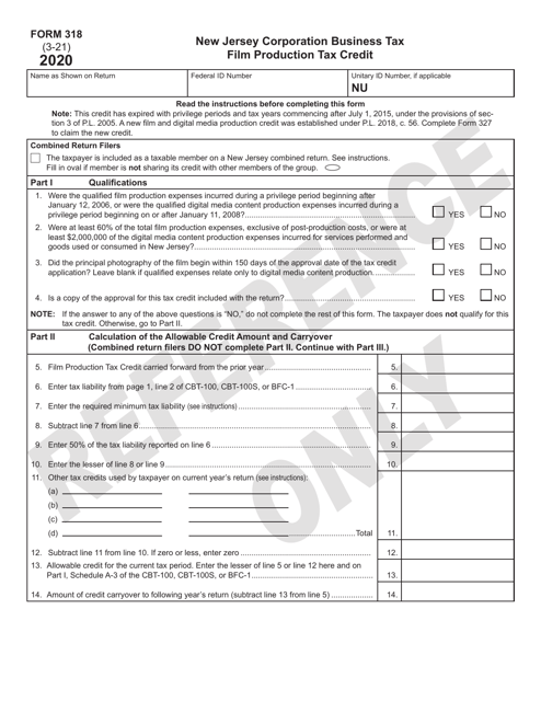 Form 318 2020 Printable Pdf