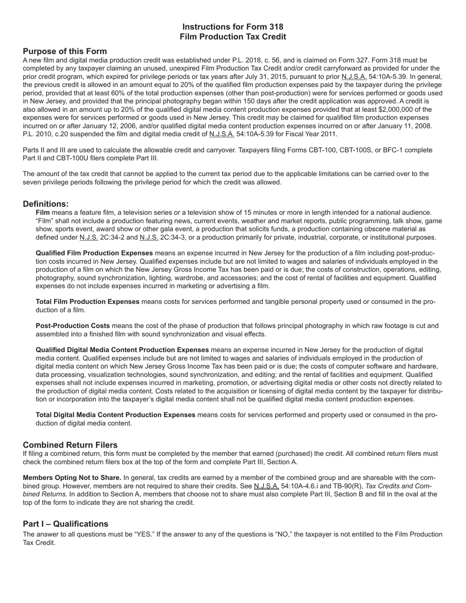 Form 318 Film Production Tax Credit - New Jersey, Page 3