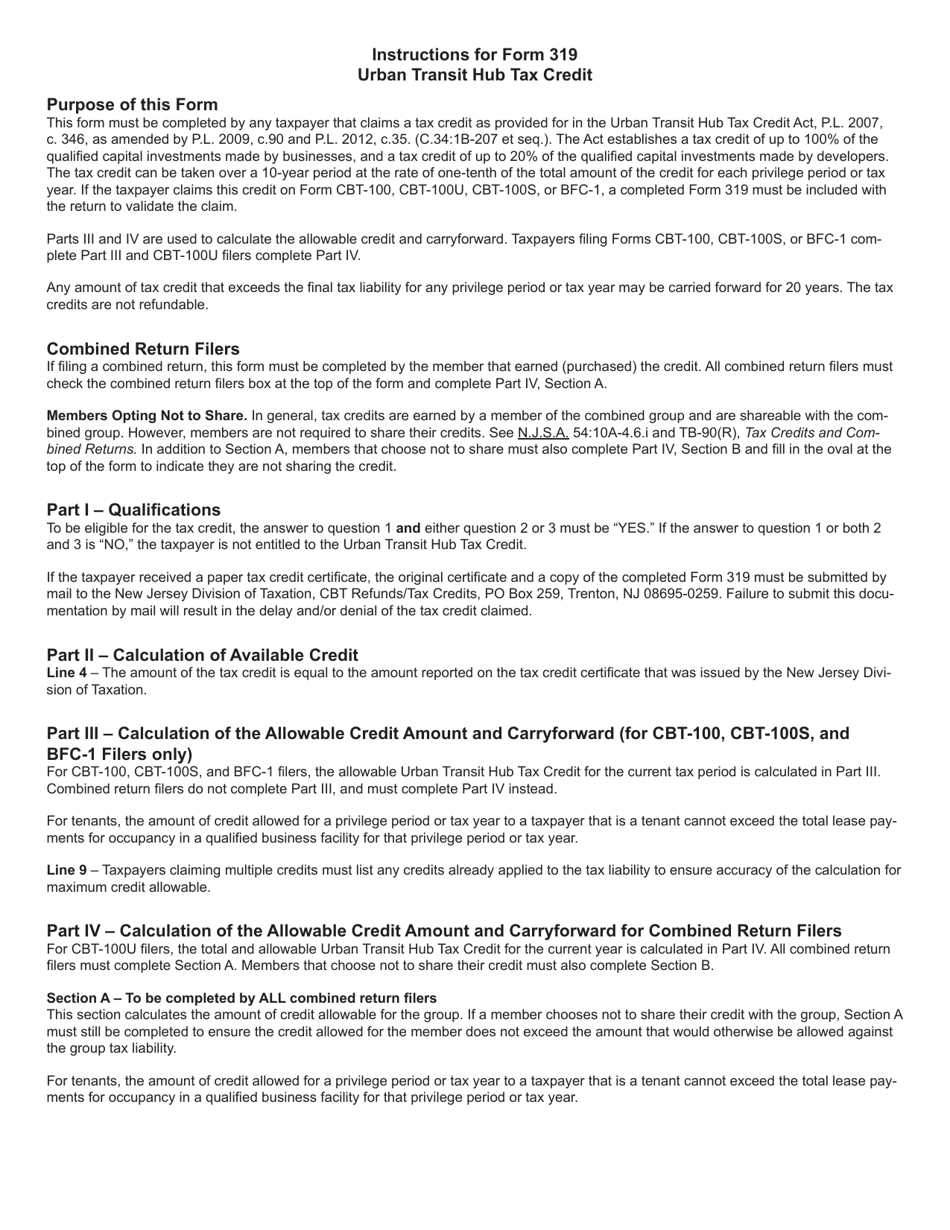 Form 319 Urban Transit Hub Tax Credit - New Jersey, Page 3