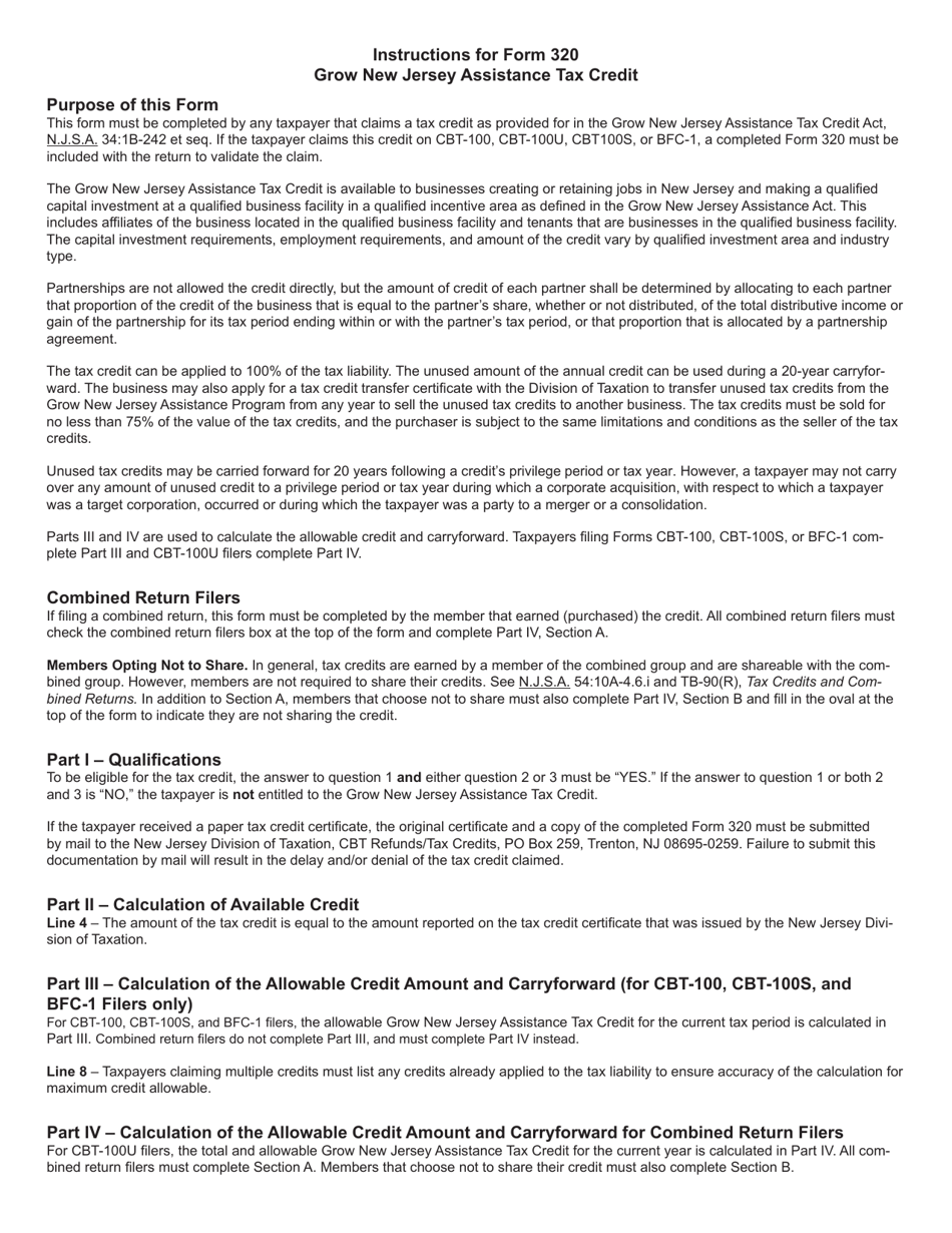Form 320 Grow New Jersey Assistance Tax Credit - New Jersey, Page 3