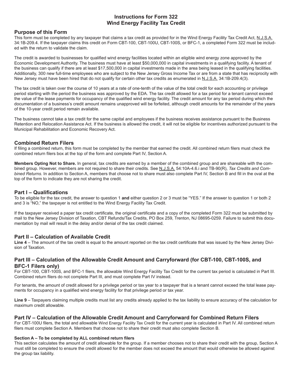 Form 322 Wind Energy Facility Tax Credit - New Jersey, Page 3