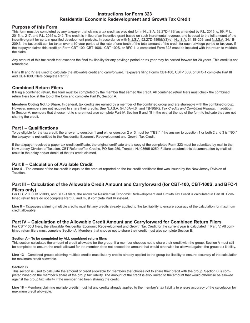 Form 323 Residential Economic Redevelopment and Growth Tax Credit - New Jersey, Page 3